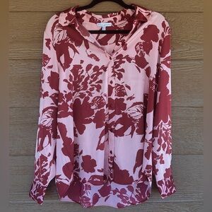 Maison D’Amelie Women’s Floral Button-Down Shirt in Pink & Burgundy Sz L